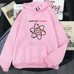 Veste à capuche rose avec logo atomique et texte "Quantum Physics" pour les passionnés de science.