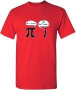T-shirt rouge avec symbole pi et lettre i, illustrant la science et la rationalité, parfait pour les amateurs de mathématiques et de sciences.
