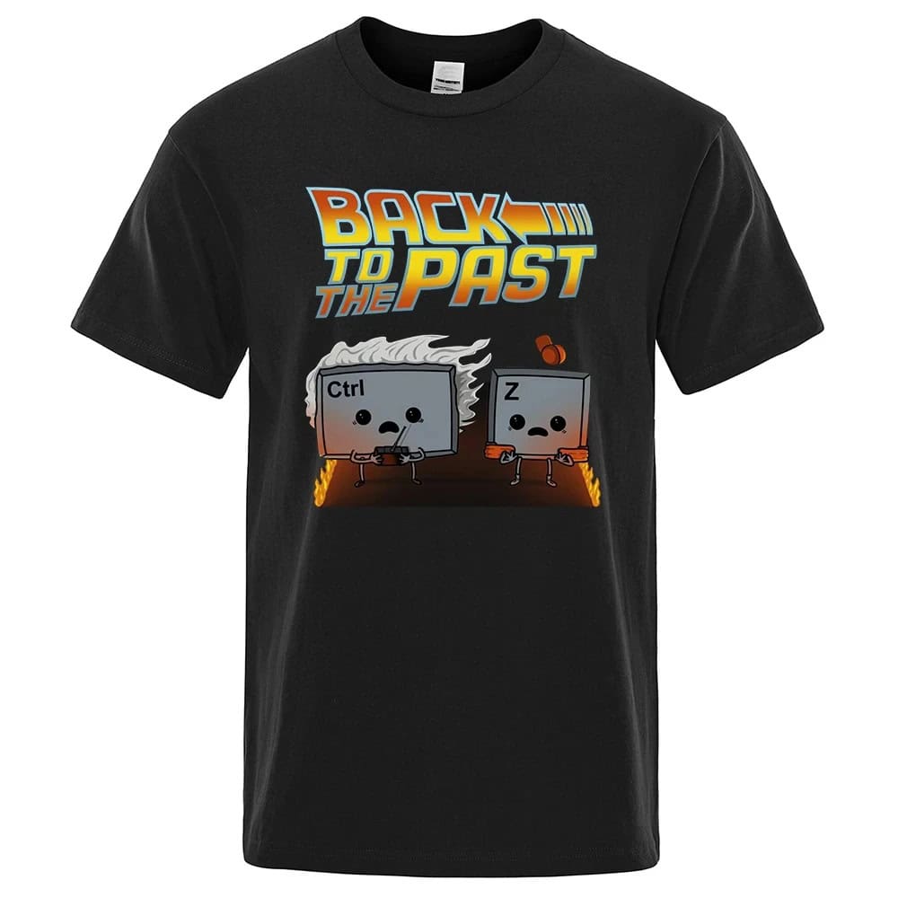 T-shirt noir avec illustration de deux caractères clavier, un avec "Ctrl" et l'autre avec "Z", symbolisant la restauration.