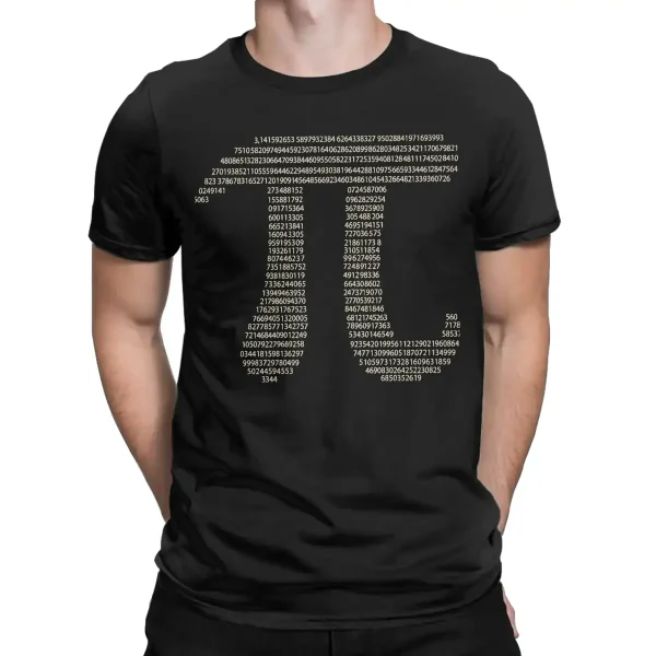 T-shirt noir avec un code QR scientifique composé de chiffres et de données numériques, illustrant la fusion entre la mode et la science.