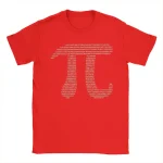 T-shirt rouge avec design de chiffres et de code binaire blanc, style moderne et geek, parfait pour les amateurs de science et technologie.