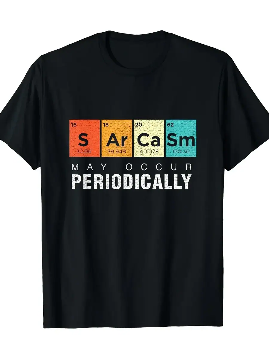 t-shirt-sarcasm-elements-chimiques-1 Vêtement graphique avec éléments chimiques du tableau périodique.