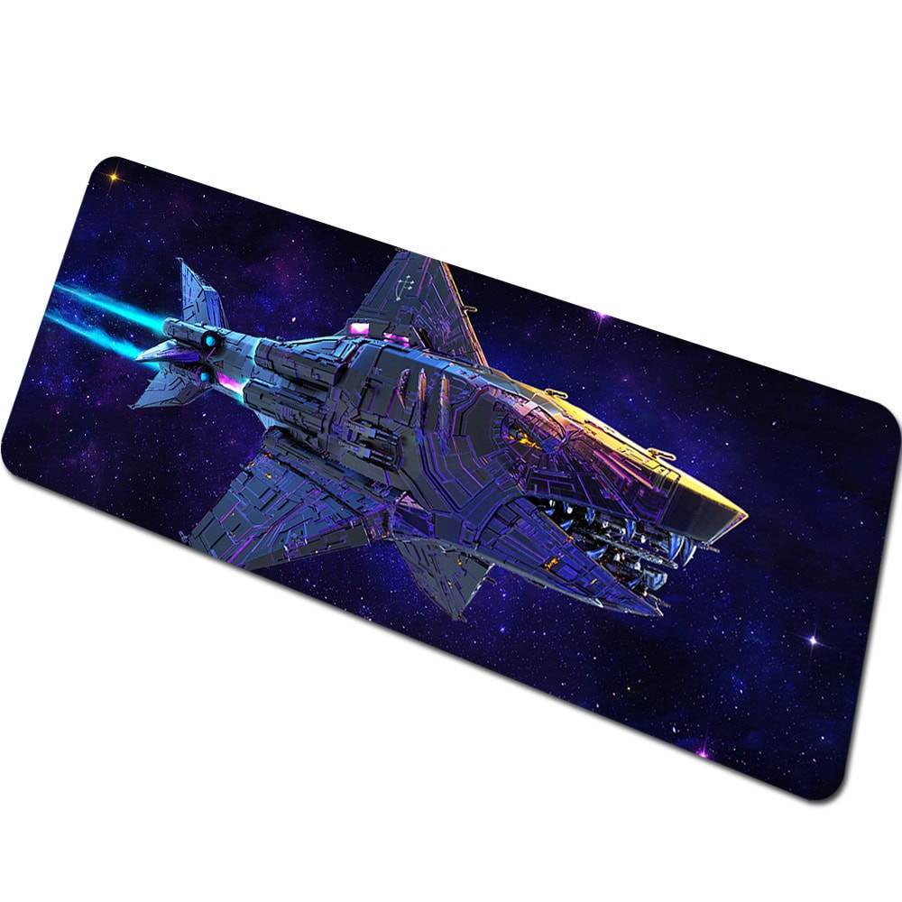 tapis-de-souris-civilisation-intergalactique-1 Vaisseau spatial futuriste en décoration de science-fiction, parfait pour les amateurs d'astronomie et de technologie, avec un design détaillé et coloré évoquant l'exploration spatiale.