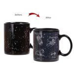 Tasse en céramique noire avec motifs de constellations et signes du zodiaque, idéale pour les amateurs d'astronomie et d'astrologie.