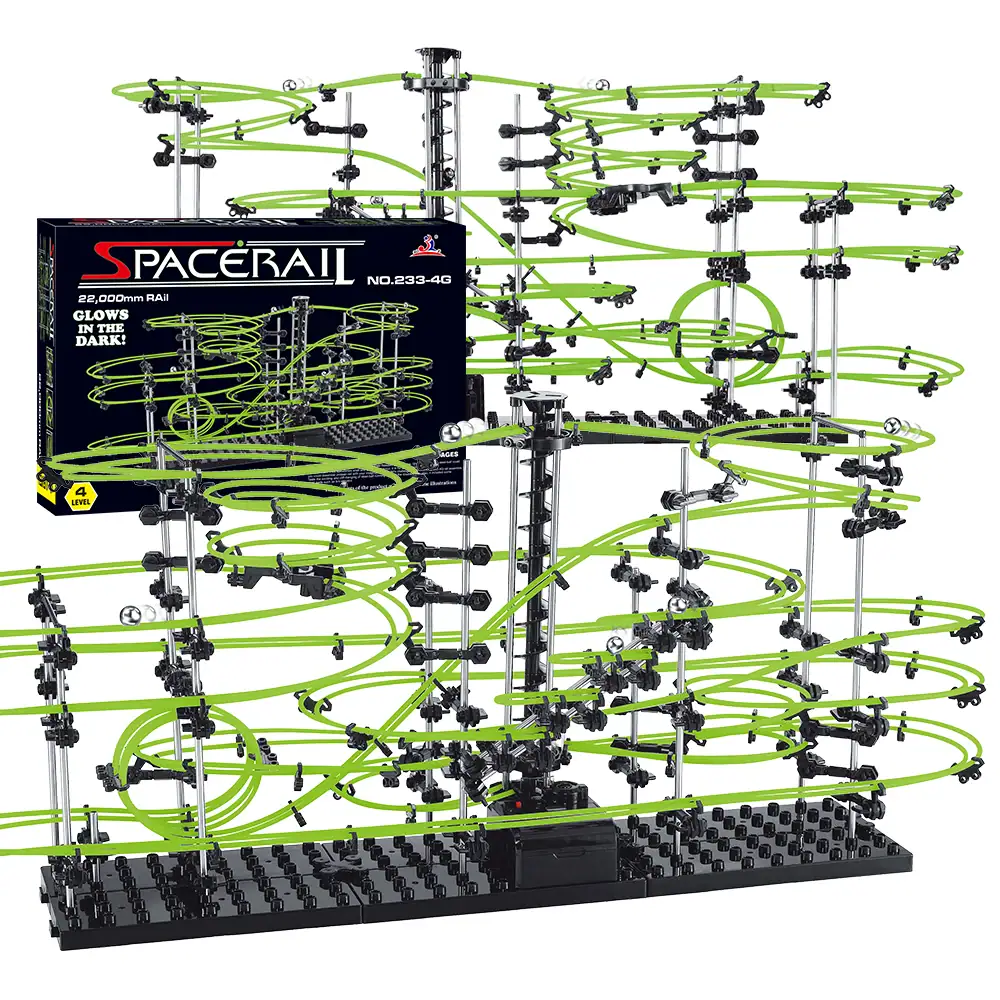 jeu-de-circuit-de-billes-1 Jeu de circuit de billes lumineux en spirale, parfait pour expérimenter la gravité et la physique. Idéal pour les amateurs de science et de décoration éducative.