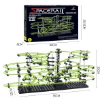 Jeu de construction de circuit de train spatial lumineux, modèle SpaceRail, avec rails lumineux verts et structure noire, pour enfants et passionnés de science.