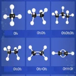 Modèles moléculaires en 3D de différentes molécules organiques, illustrant la structure chimique et la disposition des atomes.