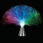 Lampe de fibre optique multicolore avec lumière vibrante, idéale pour décoration scientifique et ambiance moderne.
