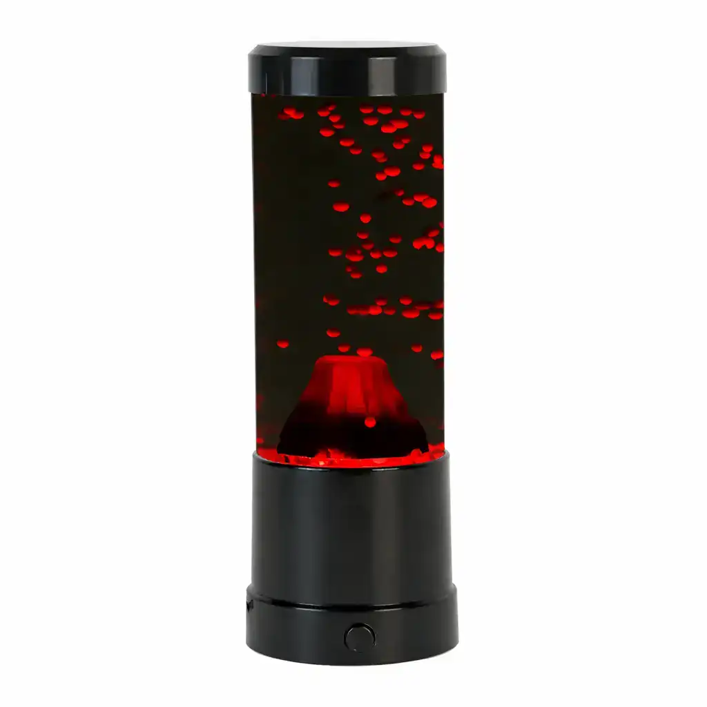 lampe-a-poser-originale-volcan-1 Lampe à poser inspirée d'un volcan en éruption avec effets lumineux rouges, idéale pour une décoration originale et moderne.