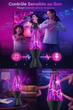 Lampe à plasma avec effets lumineux et musique, idéale pour décoration intérieure, réagit au son et à la musique, crée une ambiance dynamique et colorée dans la pièce.