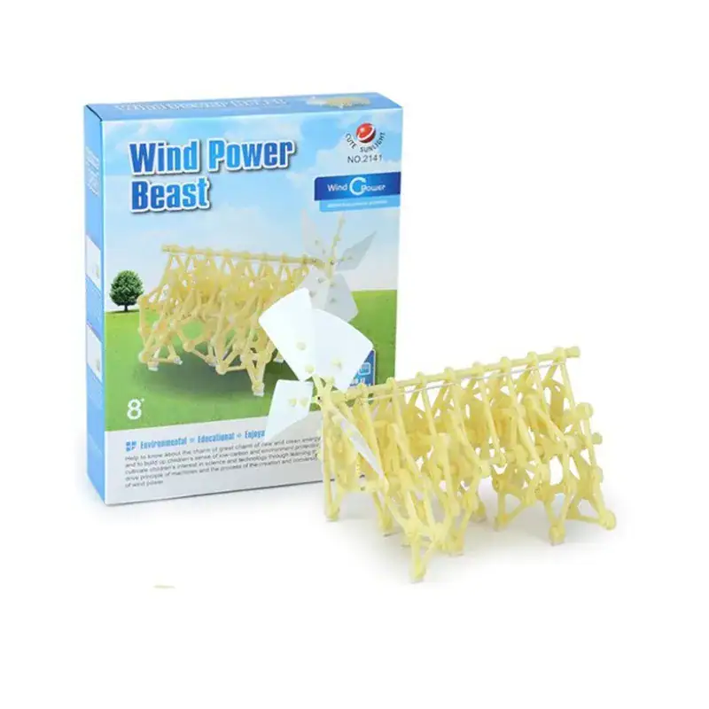 mini-strandbeest-diy-1 Porte-voix éolien en plastique pour expérience scientifique, idéal pour démonstrations éducatives sur l'énergie éolienne et le vent.