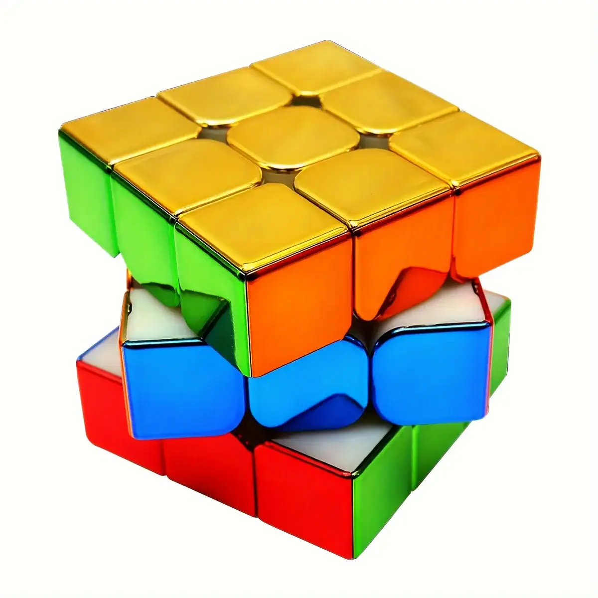 rubiks-cube-magnetique-3x3-1 Cube magique métallique multicolore, parfait pour la décoration de style scientifique ou comme objet de collection unique.