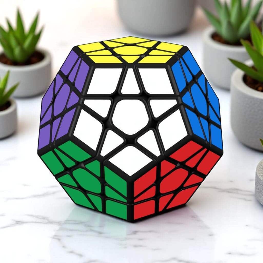 rubiks-cube-megaminx-hexagone-1 Cube Rubik géant 3D multicolore, parfait pour la décoration scientifique ou comme objet de collection.