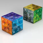 Cube décoratif avec symboles mathématiques, chimiques et physiques, idéal pour la décoration scientifique ou éducative.