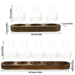 Vase en verre transparent avec plateau en bois, idéal pour décoration de style scientifique ou laboratoire. Dimensions précises pour un rendu élégant et moderne.