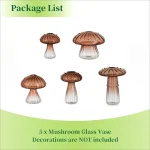 Vase en verre en forme de champignon, lot de 5 pièces, décoration de style scientifique ou naturel, idéal pour la décoration intérieure ou de laboratoire.