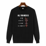 Pull algèbres avec formules mathématiques et symbole de mathématiques en rouge sur sweat noir.