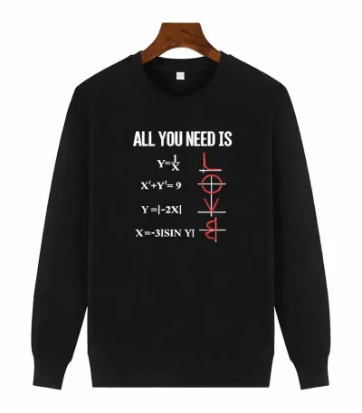 Pull algèbres avec formules mathématiques et symbole de mathématiques en rouge sur sweat noir.