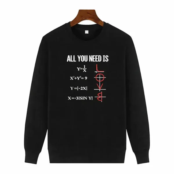 Pull algèbres avec formules mathématiques et symbole de mathématiques en rouge sur sweat noir.