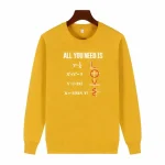 Sweat jaune avec équations mathématiques et symboles algébriques, inspiré par le thème "Pull algèbres".