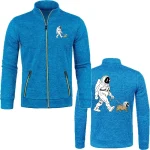 Veste en molleton bleue avec un motif d'astronaute et chien explorant l'espace, idéale pour les amateurs de science et d'aventure.