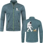 Veste en molleton gris avec logo d'astronaute et chien, idéale pour les amateurs de science et d'astronomie, alliant confort et style.
