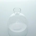 Flacon en verre transparent utilisé en laboratoire scientifique, avec un col étroit et une forme arrondie, idéal pour les expériences et la décoration.