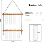 Porte-bouteilles en bois avec tubes en verre suspendus, idéal pour la décoration scientifique ou pour exposer des liquides. Comprend des accessoires : brosse à tube XL et crochets x2.