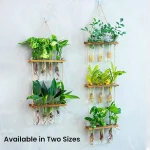 Jardinières murales en bois avec plantes vertes suspendues, idéales pour décoration intérieure ou extérieure, apportant une touche naturelle et moderne à votre espace.