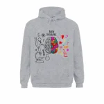 Sweat à capuche avec design de cerveau coloré et éléments scientifiques, parfait pour les amateurs de neurosciences et d'art.