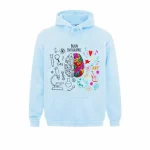 Veste à capuche avec design de cerveau coloré et éléments scientifiques, idéale pour les amateurs de sciences et d'art.