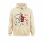 Sweat à capuche neurosciences avec illustration du cerveau coloré et éléments artistiques, parfait pour les passionnés de sciences et d'art.