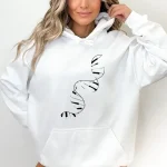 Sweat à capuche blanc avec motif ADN stylisé noir, idéal pour les amateurs de science et de décoration scientifique. Confortable et tendance, parfait pour un look décontracté.