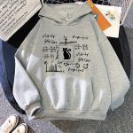 Veste à capuche gris avec motifs mathématiques et logo de chat au centre, idéale pour les amateurs de science et de style décontracté.