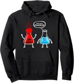 Polaire humoristique représentant deux molécules de liquide, l'une rouge et l'autre bleue, avec un dialogue amusant sur la suractivité.