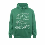 Sweat à capuche vert avec illustrations d'équations mathématiques, parfait pour les amateurs de sciences et de mathématiques.