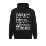 Sweat à capuche noir avec motifs liés à l'informatique et à la programmation, idéal pour les passionnés de technologie et de développement logiciel.