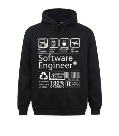 Sweat à capuche noir avec motifs liés à l'informatique et à la programmation, idéal pour les passionnés de technologie et de développement logiciel.