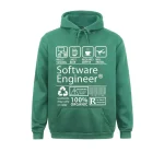 Sweat à capuche vert avec motifs liés à l'informatique et la programmation, parfait pour les passionnés de technologie et de sciences.