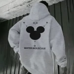 Sweat à capuche gris avec illustration scientifique de la molécule d'eau et la formule H2O, parfait pour les amateurs de science et de design.