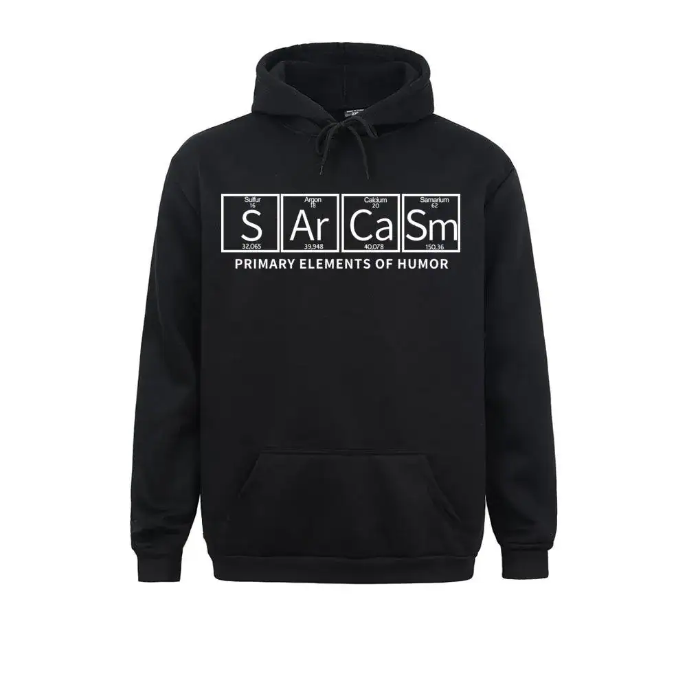 sweat-science-sarcasm-1 Sweat à capuche noir avec design humoristique basé sur la table périodique, mettant en avant le symbole "SArCaSm" pour "Humour".