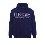 Hoodie bleu marine avec texte scientifique et formule humoristique "SArCaSm".