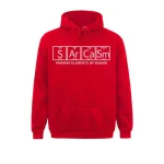 Vêtement à capuche rouge avec formule chimique de l'humour primaire.