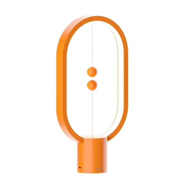 Lampe de bureau design en forme d'ovale orange avec deux boutons pour l'éclairage.